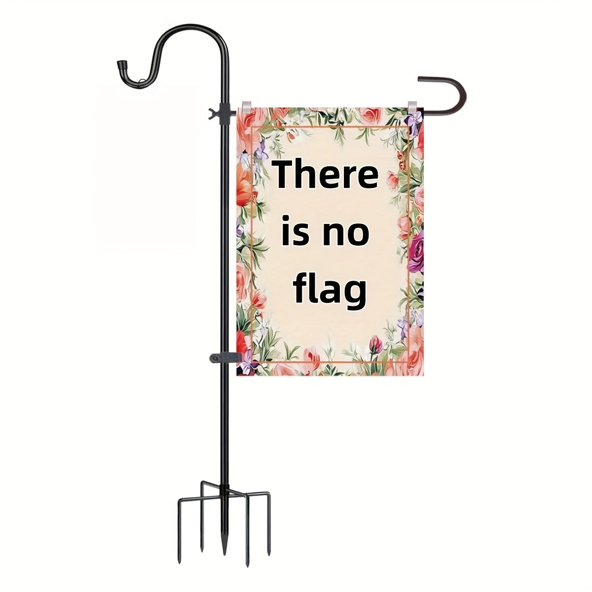 48-Inch Garden Flag Stand with Shepherd Hooks and Four-Claw Base, Holder for Small Flags up to 12 x 18 Inches, Yard Decor Support, Flags and Lanterns Not Included