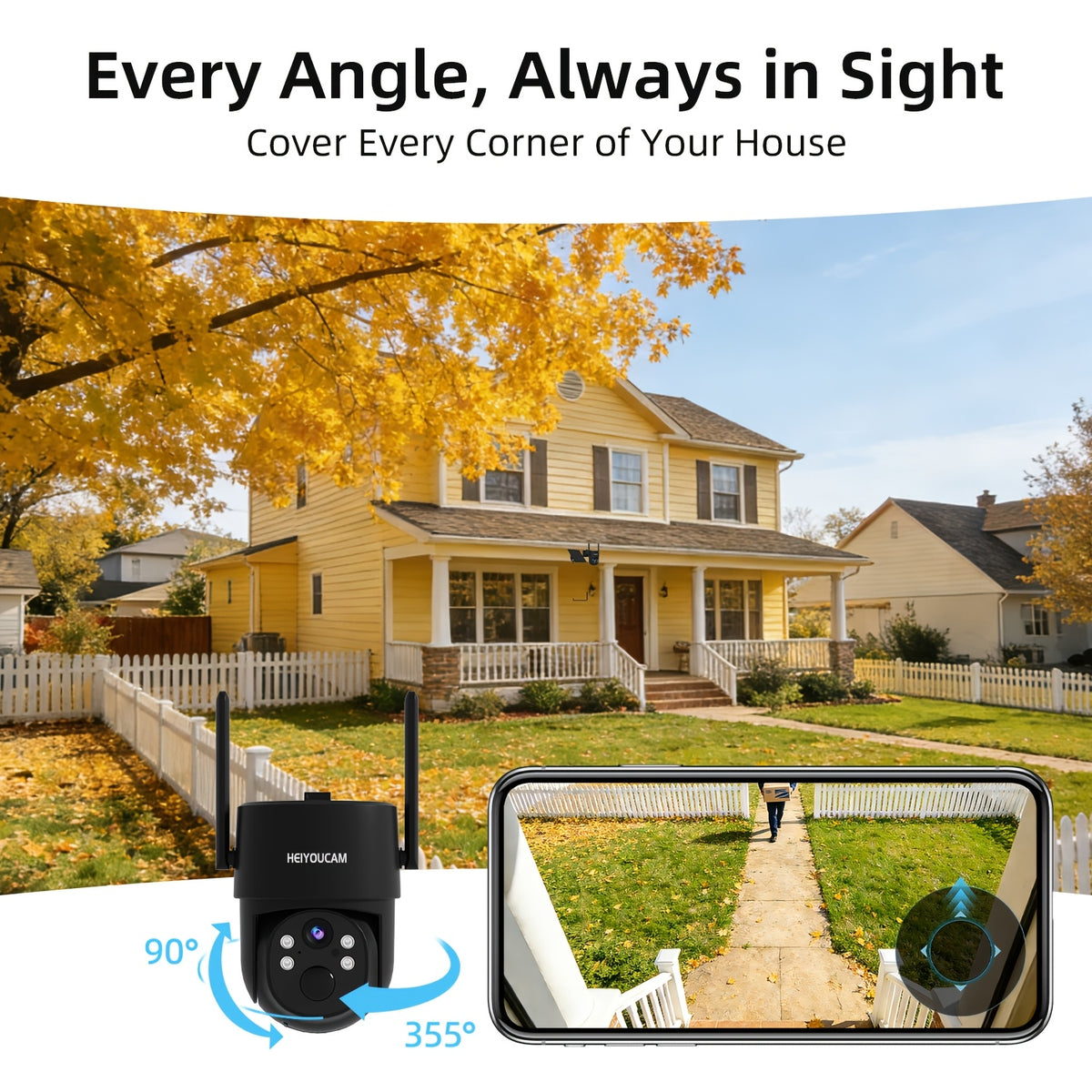 1080P Solar Outdoor Security Camera with 360-Degree View, Color Night Vision, Human Tracking, Siren, Spotlights and Two-Way Talk, White Camera Options