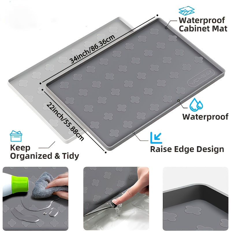 Under Sink Silicone Mat with Raised Edge, 34 x 22 or 17 x 12.6 Inch Cabinet Liner and Drip Tray in Dark Grey or Grayish White with Two-Pack Options