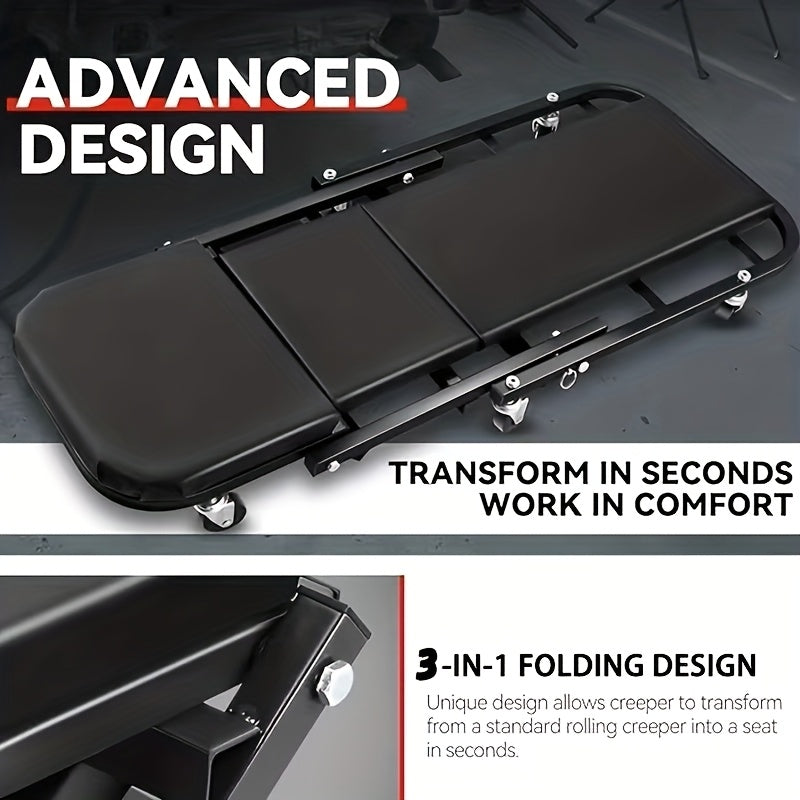 Wheeled Mechanic Creeper and Sliding Stool Options in Red or Grey, Foldable 3-in-1 Crawler or Non-Foldable Model for Garage Work Planning