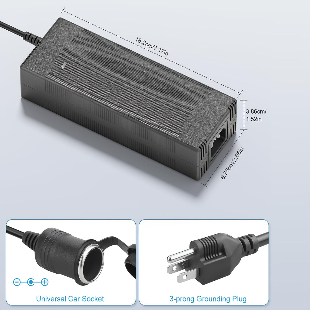 12V Car Power Adapter with Listed 15A 180W Maximum Output, 100–240V AC to DC Converter and 9.2ft Total Cord Length for Compatible Automotive Accessories at Home