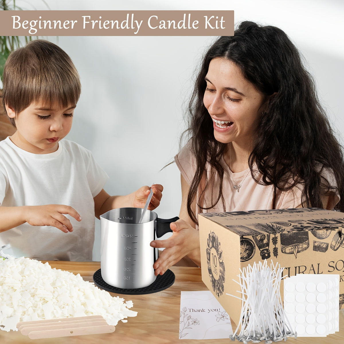 Soy Wax Bead Candle Making Set, 2LB Option with Listed 304 Stainless Steel Pouring Pot for Adult Beginner Container Candle Crafts and Handmade Gift Projects