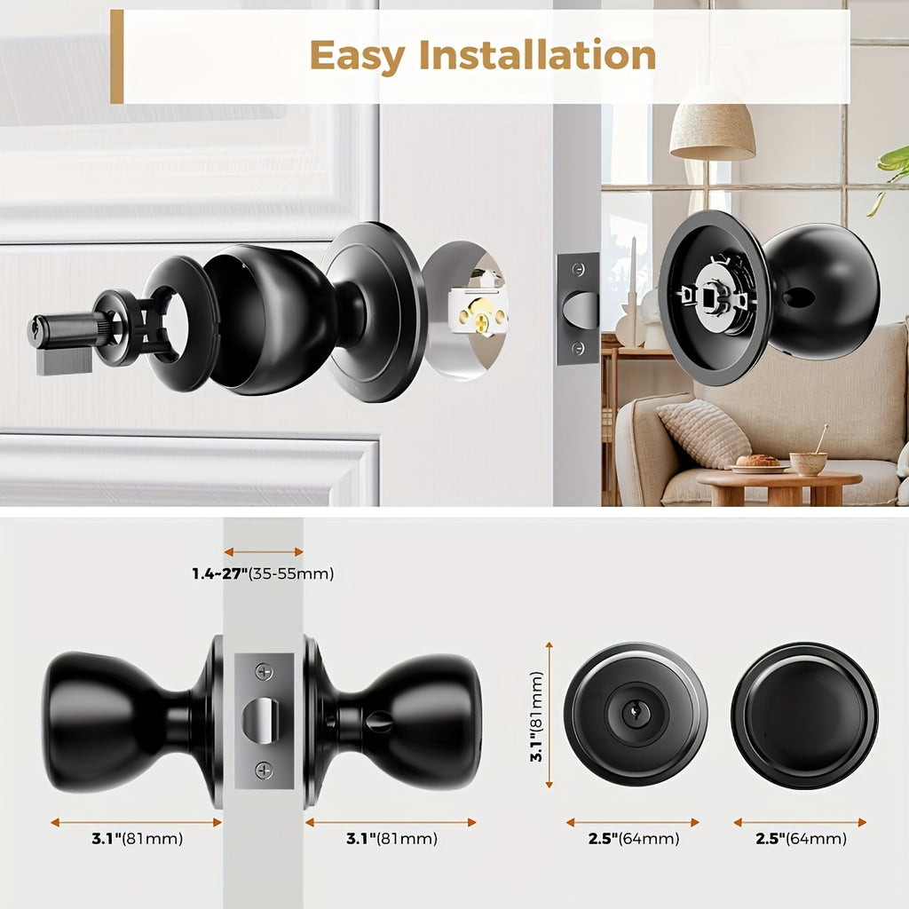 Replaceable-Battery Smart Door Knob by Arpha in Black with Listed Fingerprint, Passcode, Tuya App and Physical Key Access, Passage and Privacy Modes, Battery Excluded