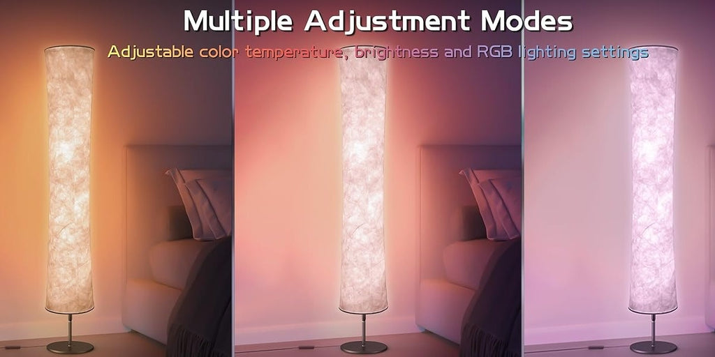 Smart LED Floor Lamp with White Fabric Shade, Music Sync, Color Scene Modes and App or Remote Control, 1pc or 2pcs for Living Rooms and Gaming Spaces