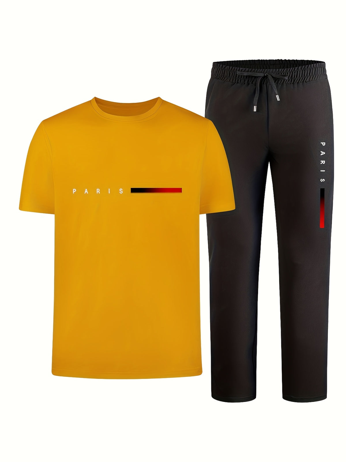 Men's Two-Piece Outfit with Printed Short Sleeve Crew Neck Top and Straight Pants, Seven Color Options and S to XXL Sizes for Casual Spring and Summer Style
