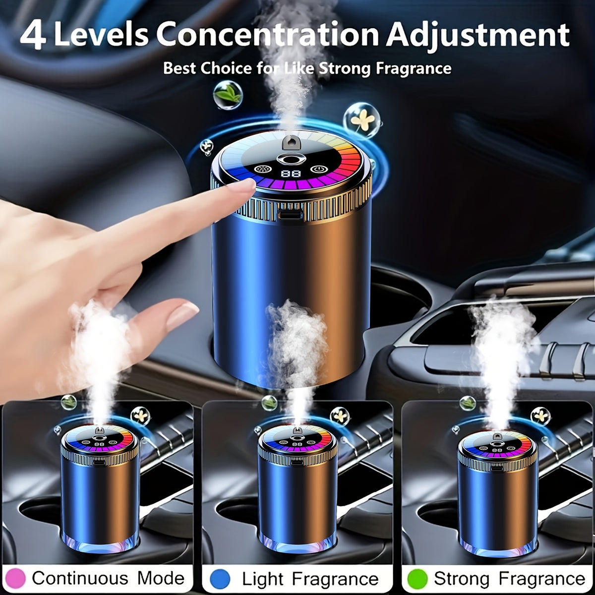 Starry Sky Car Fragrance Diffuser with Adjustable Scent Intensity and Dynamic Lights, One or Three Bottle Fragrance Options for Vehicle Interior Styling