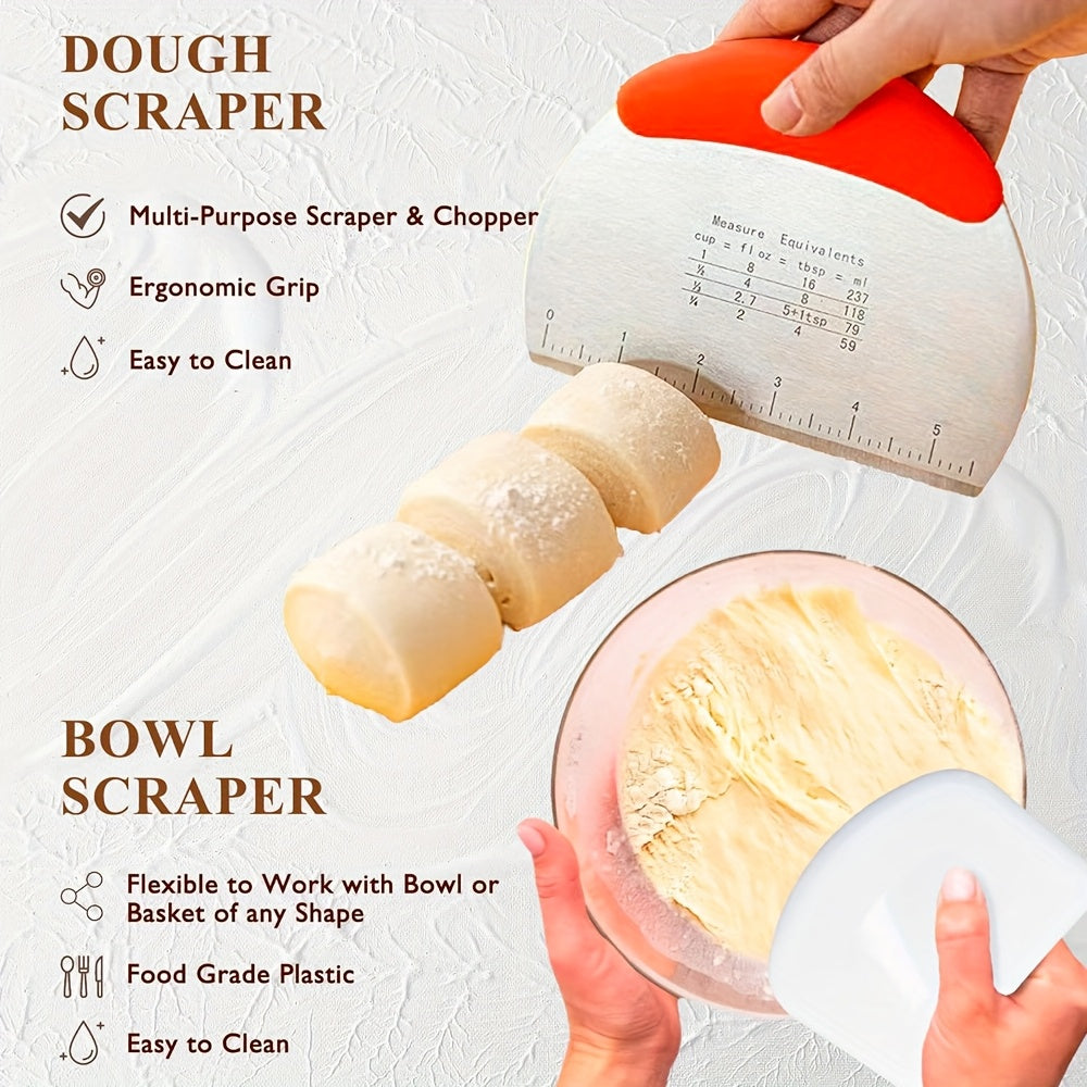 Sourdough Bread Baking Kit with 9-Inch Round Banneton Proofing Basket and Glass Starter Jar, Home Fermentation Supplies for Artisan Bread Making and Baker Gifts