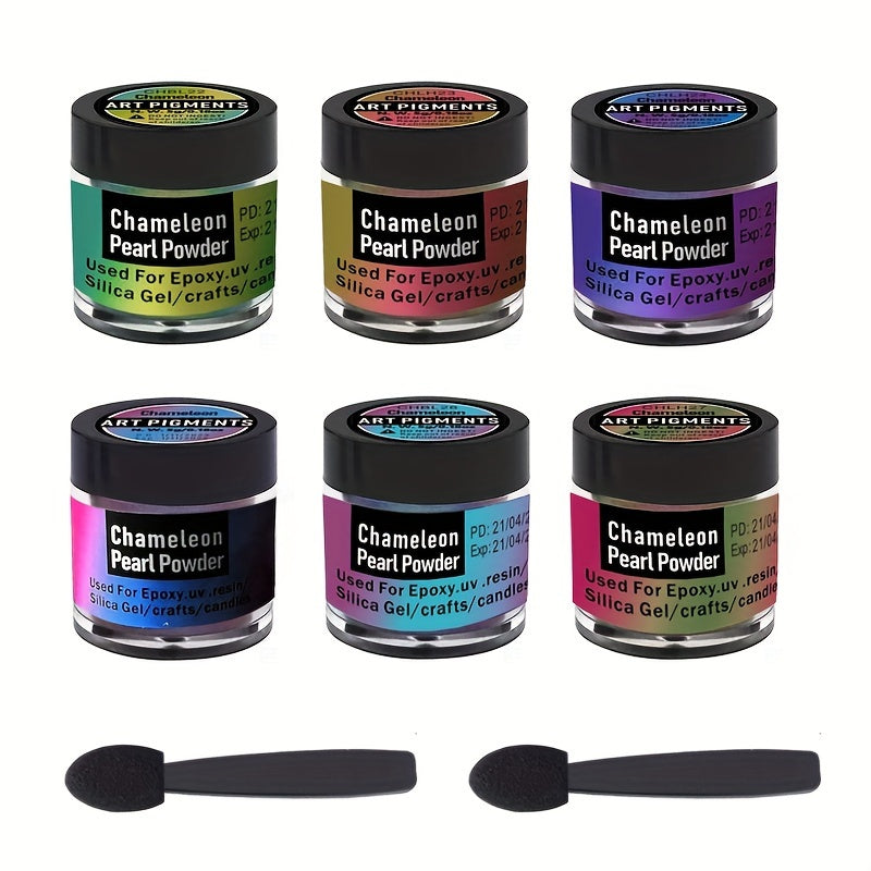 Six Color Chameleon Craft Powder Set with Listed 5g per Color, Decorative Pigment Selection for Compatible Resin Art, Mold Coloring and Adult Creative Projects