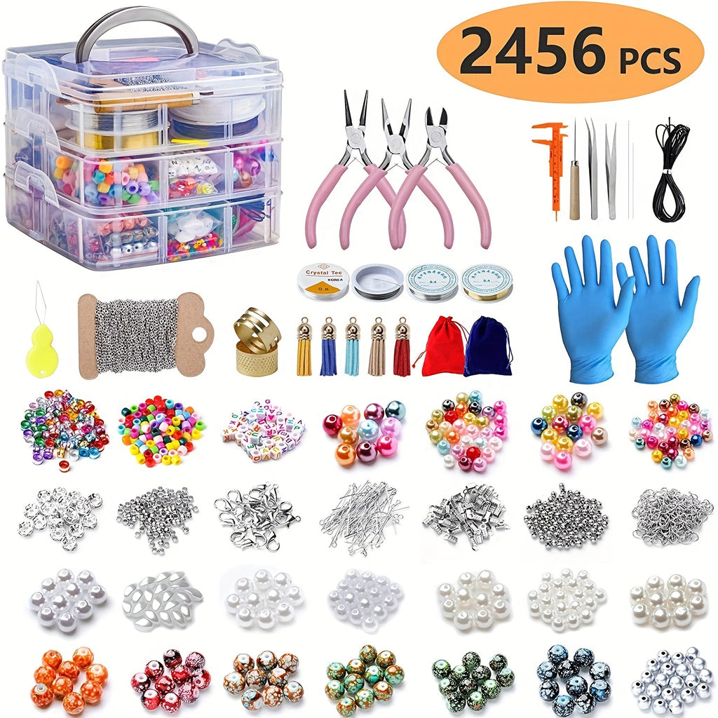 Beaded Jewelry Making Kit for Beginners, Listed 2456-Piece Assortment with Metal Accessories, Fringe and Crafting Tools for DIY Bracelets, Necklaces and Handmade Gifts