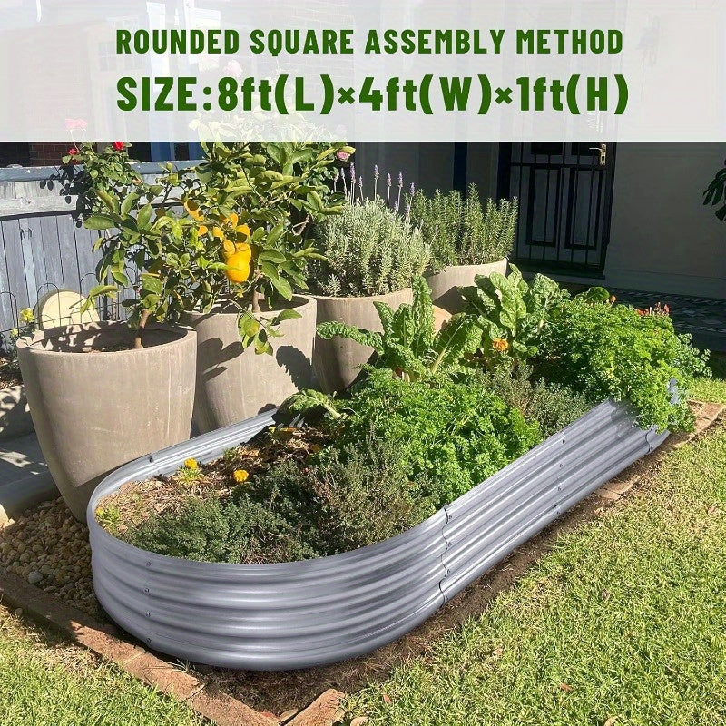 Metal Raised Garden Bed Kits with Galvanized Oval Planter Wording, Listed 4x2x1ft and 8x4x1ft Multipack Options plus Single-Bed Label for Outdoor Garden Planning