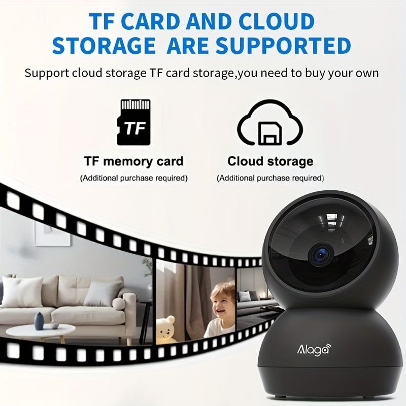 WiFi Home Monitoring Camera in Black One-Piece Option with Listed 2K QHD, Dual-Band Connection, PTZ Tracking, Two-Way Voice and Infrared Night Vision