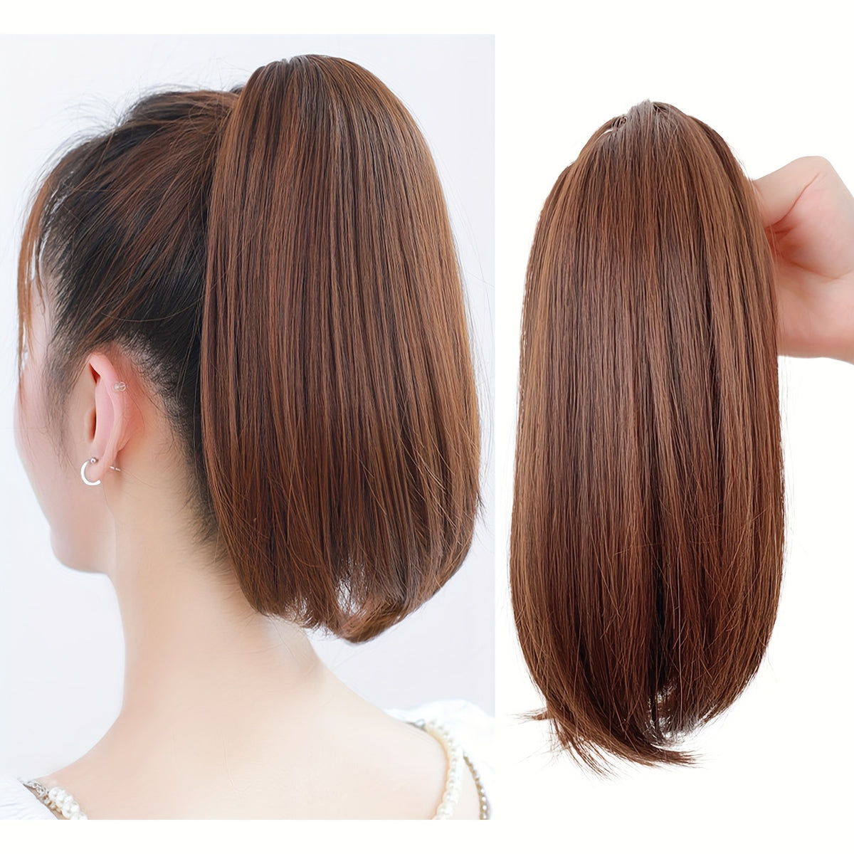 10-Inch Curly Claw Clip Ponytail Extension, Short Synthetic Hairpiece for Women in Natural Black, Black Brown, 2/33 or Light Brown for Everyday and Occasion Styling