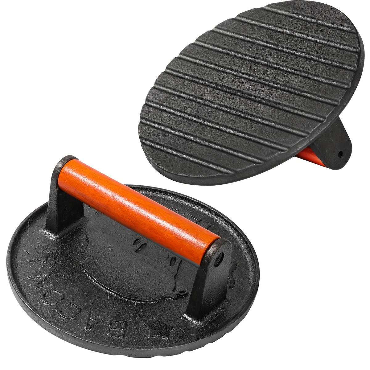 Cast Iron Bacon Press by Vivicreate, Round Heavy-Duty Grill and Meat Press for Bacon, Steak and Toasted Sandwiches, Kitchen and Outdoor Cooking Tool