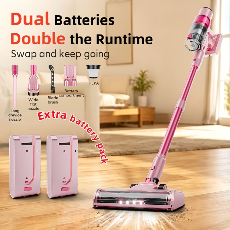 LED Display Cordless Vacuum Cleaner with Anti-Tangle Floor Brush and Detachable Rechargeable Battery for Carpet, Pet Hair, Tile and Hardwood Floors