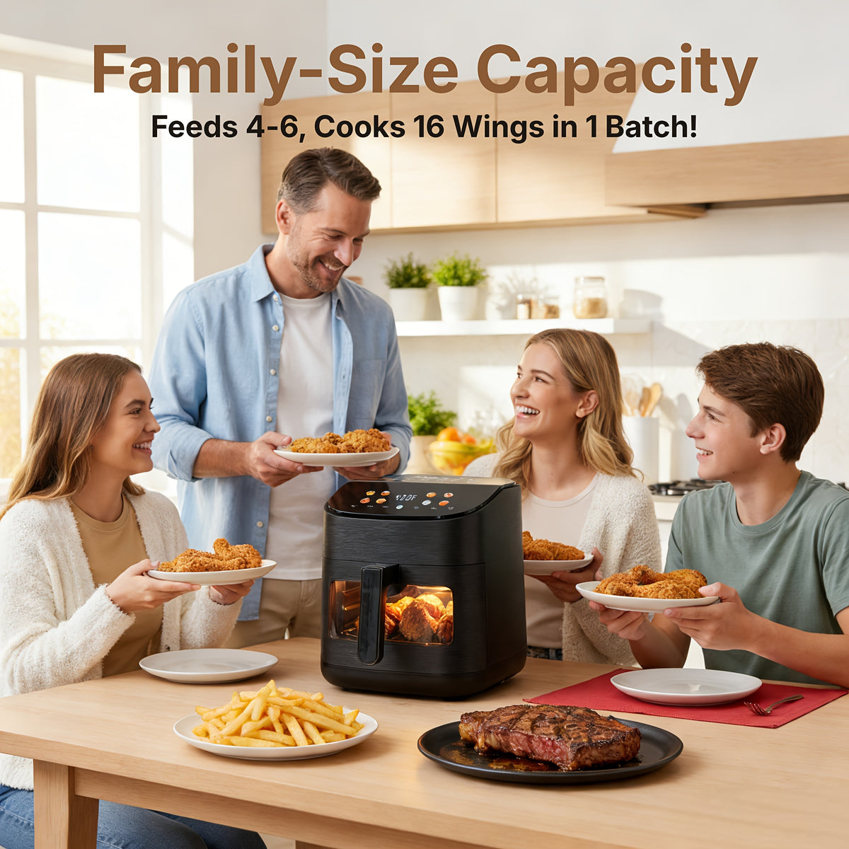 Viewing Window Air Fryer with Listed Angled Color Touchscreen and 8 Cooking Presets, 2.8QT or 6.8QT Options for Everyday Meals, Snacks and Family Gatherings