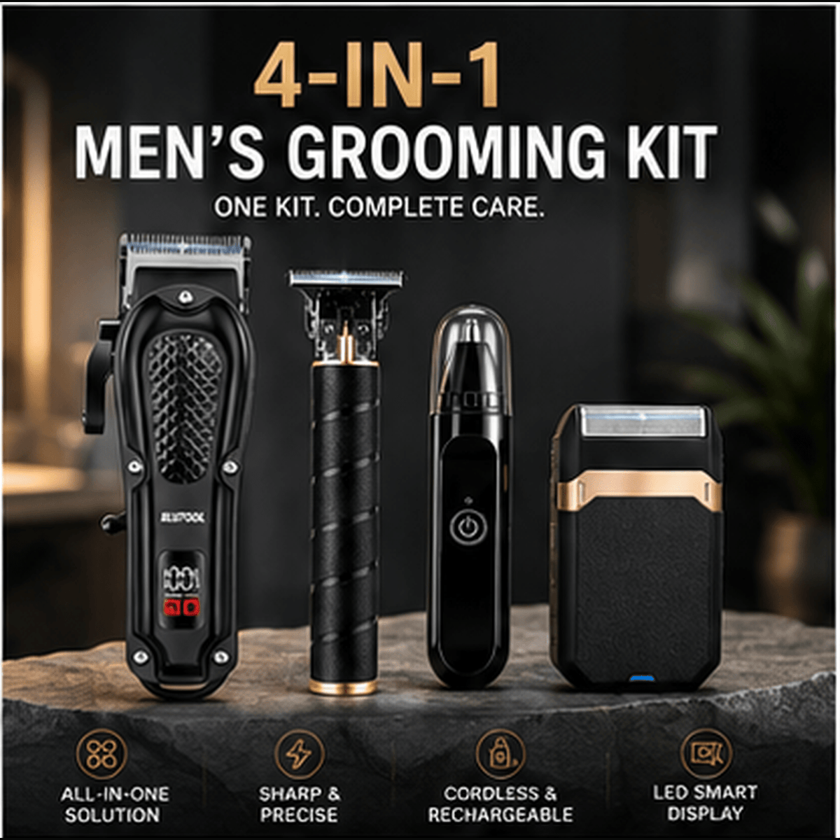 USB Rechargeable Hair Clipper and Trimmer for Men with LCD Display, Cordless Grooming Tool with Black A, Black B and 8-in-1 Gift Box Options