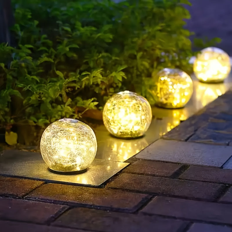 Solar Garden Ball Lights with Crackle Glass, Warm White LED Decorative Globes in 4 or 6 Piece Sets for Patio, Lawn and Outdoor Garden Decor