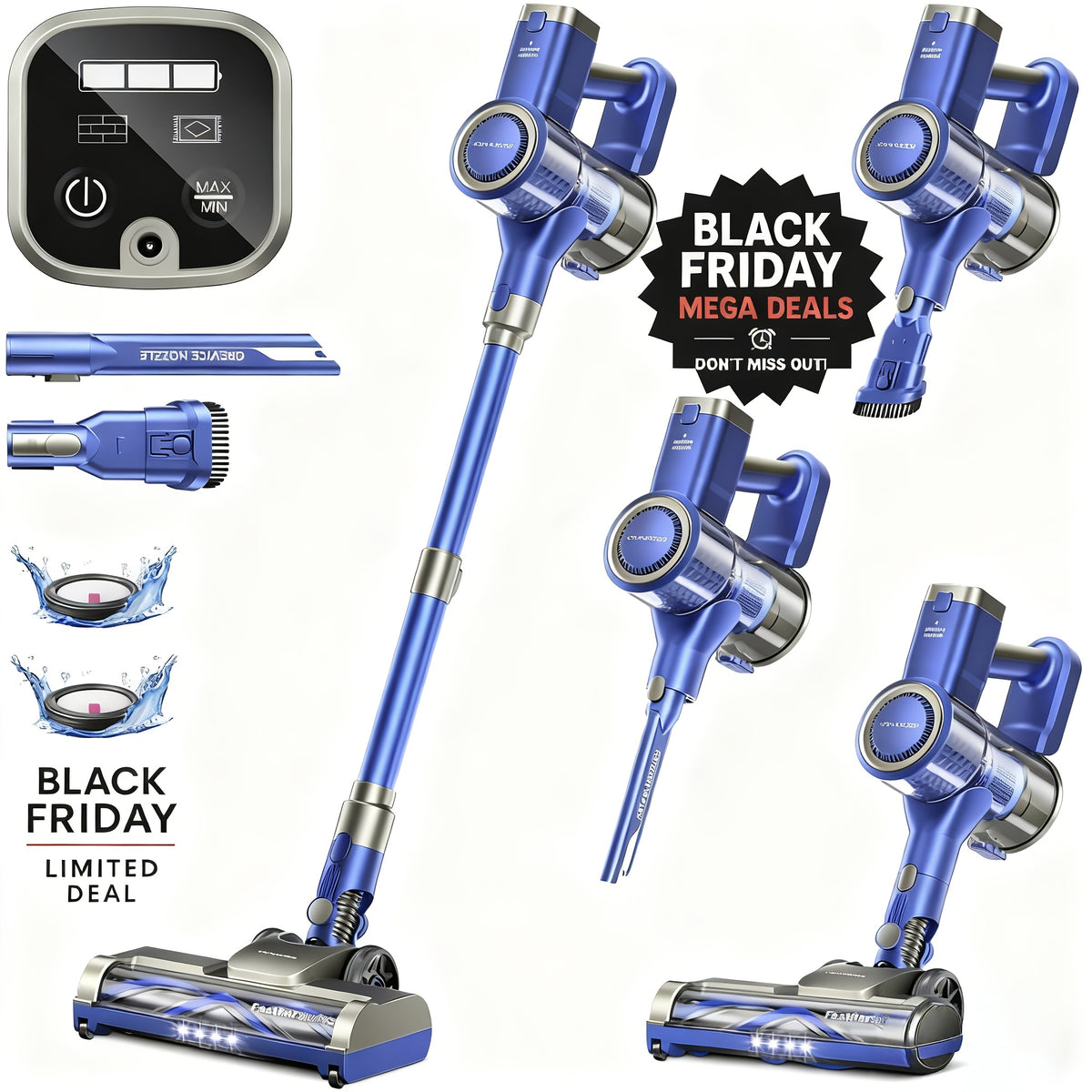 Detachable-Battery Cordless Vacuum Cleaner in Purple with Listed 46kPa Suction, Six-Stage Filtration and V-Shaped Brush Features for Home Floor and Pet Hair Cleanup