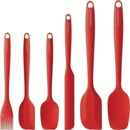 Seamless Silicone Spatula Set, Six Flexible Kitchen Utensils for Home Baking, Yogurt Mixing and Butter Spreading with Standard and Black Selection Labels