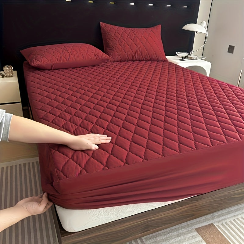Rhomboid Pattern Mattress Protector, Single Thickened Fitted Bed Cover with Eleven Size Labels and Eight Color Options for Bedroom and Guest Room Bedding