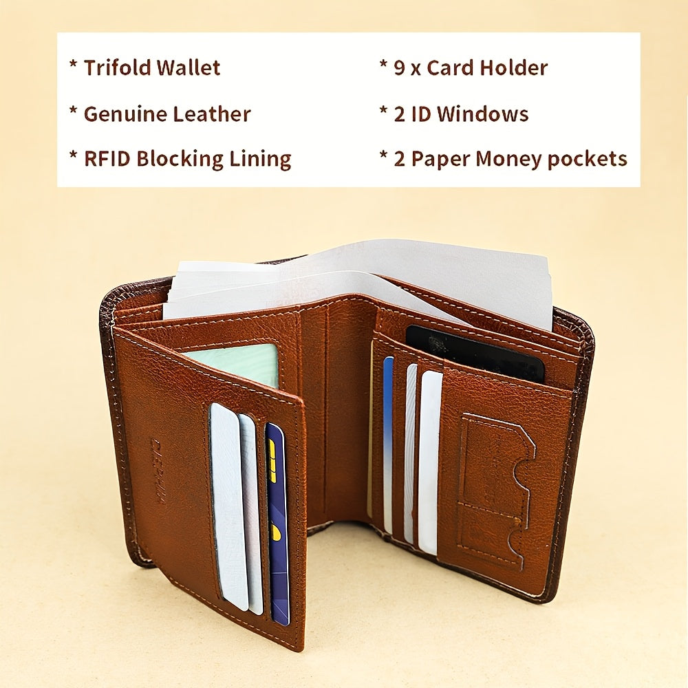 Men's Vintage Wallet and Card Holder Options, Bifold, Trifold and Eight-Card-Slot Styles in Brown, Coffee, Black or Blue for Everyday Carry and Gifts
