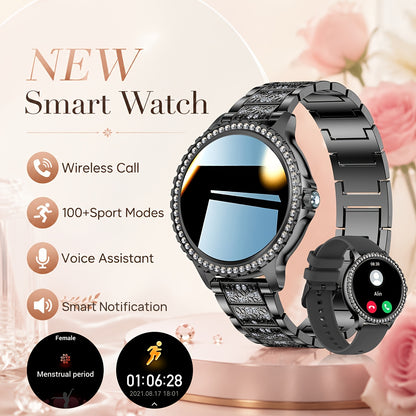 Women's Smartwatch by LIGE with Listed 1.32-Inch HD Display, Wireless Calling and 20 Sports Modes, Golden, Golden Mesh Belt or Silvery Options for iPhone Android