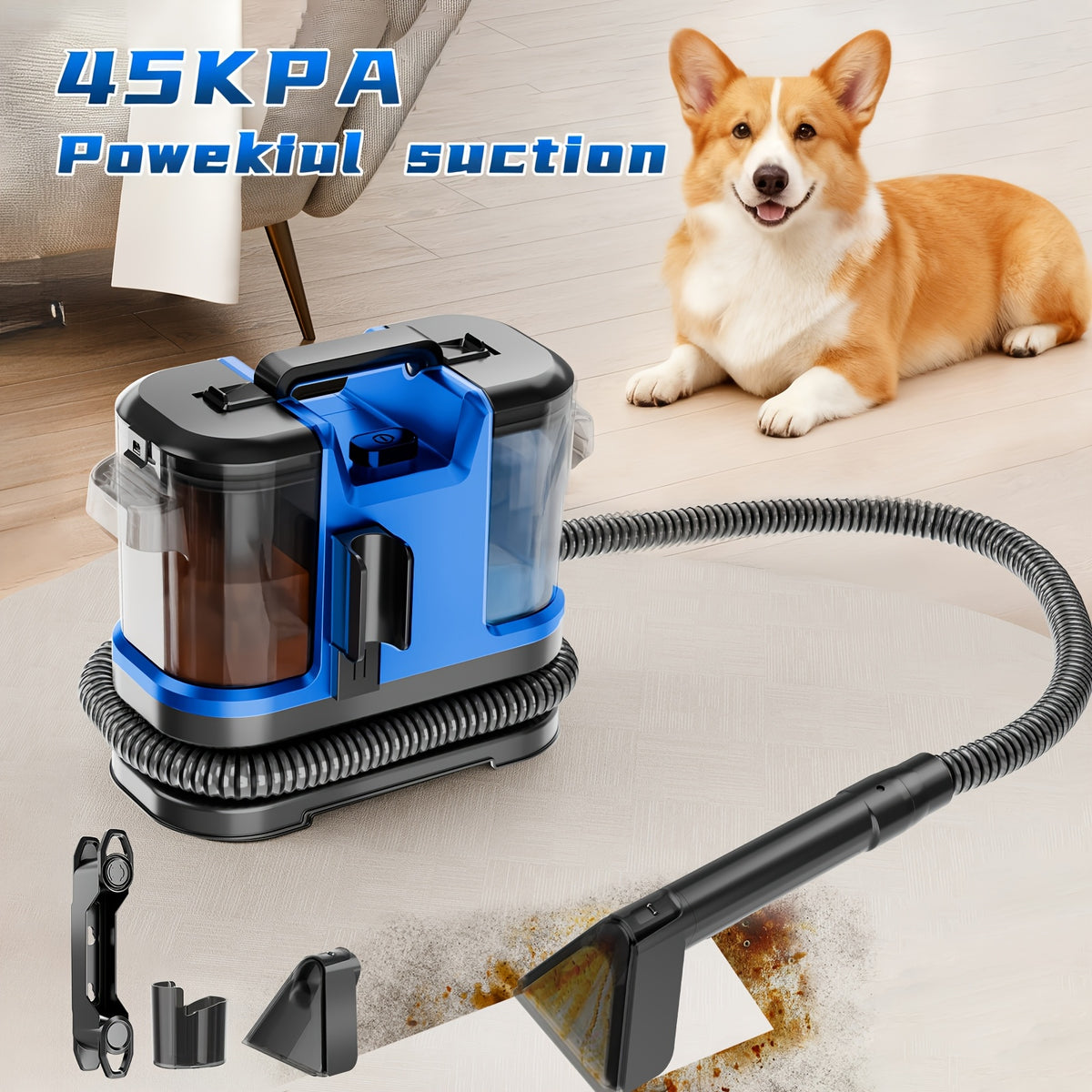 Self-Cleaning Carpet Cleaner Machine with Listed 45kPa Suction, Dual Brush and Large Tank, Portable Upholstery Cleaner for Pet Stains, Couches, Rugs and Car Interiors