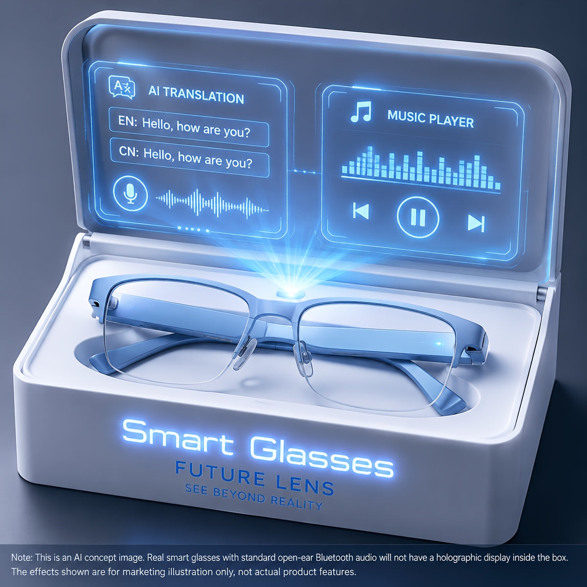 Half-Frame Smart Audio Glasses with Wireless Calling, Listed Translation Assistance and Blue, White, Black or Pink Options for Everyday Wear and Travel