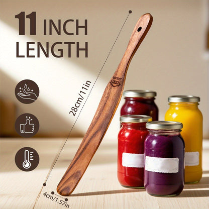 Skinny Wooden Spurtle for Sourdough Mixing and Deep Jars, Ergonomic Kitchen Stirring Spatula in Brown-1 with Single or Two-Piece Quantity Options