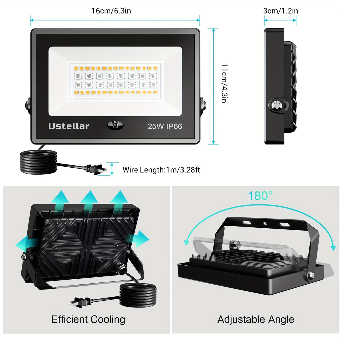 RGB LED Flood Lights with Listed 25W Power and 44-Key Remote, Color Changing Party Uplighting with Brightness Controls, Timer and Memory for Weddings and Events