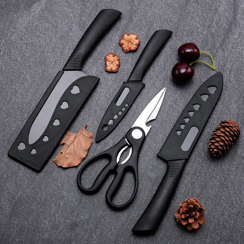 Black Kitchen Knife Set, Listed 4-Piece Dishwasher-Safe Kitchen Fruit Set for Everyday Home Food Preparation and Cooking Gifts for Mom or Dad