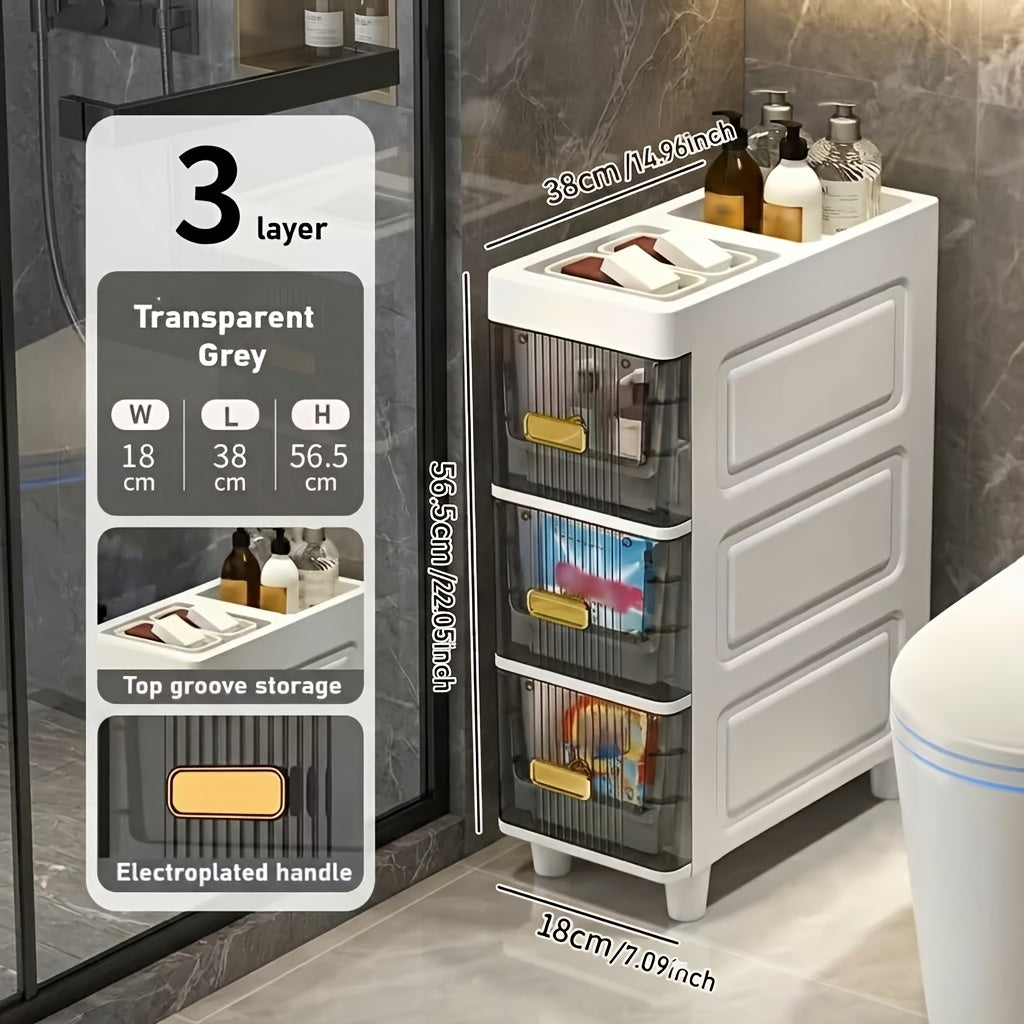 Slim Storage Cabinet with Drawers and Listed PP Material, Three-, Four- or Five-Layer and Six-Drawer Options for Bathroom, Kitchen and Small-Space Organization