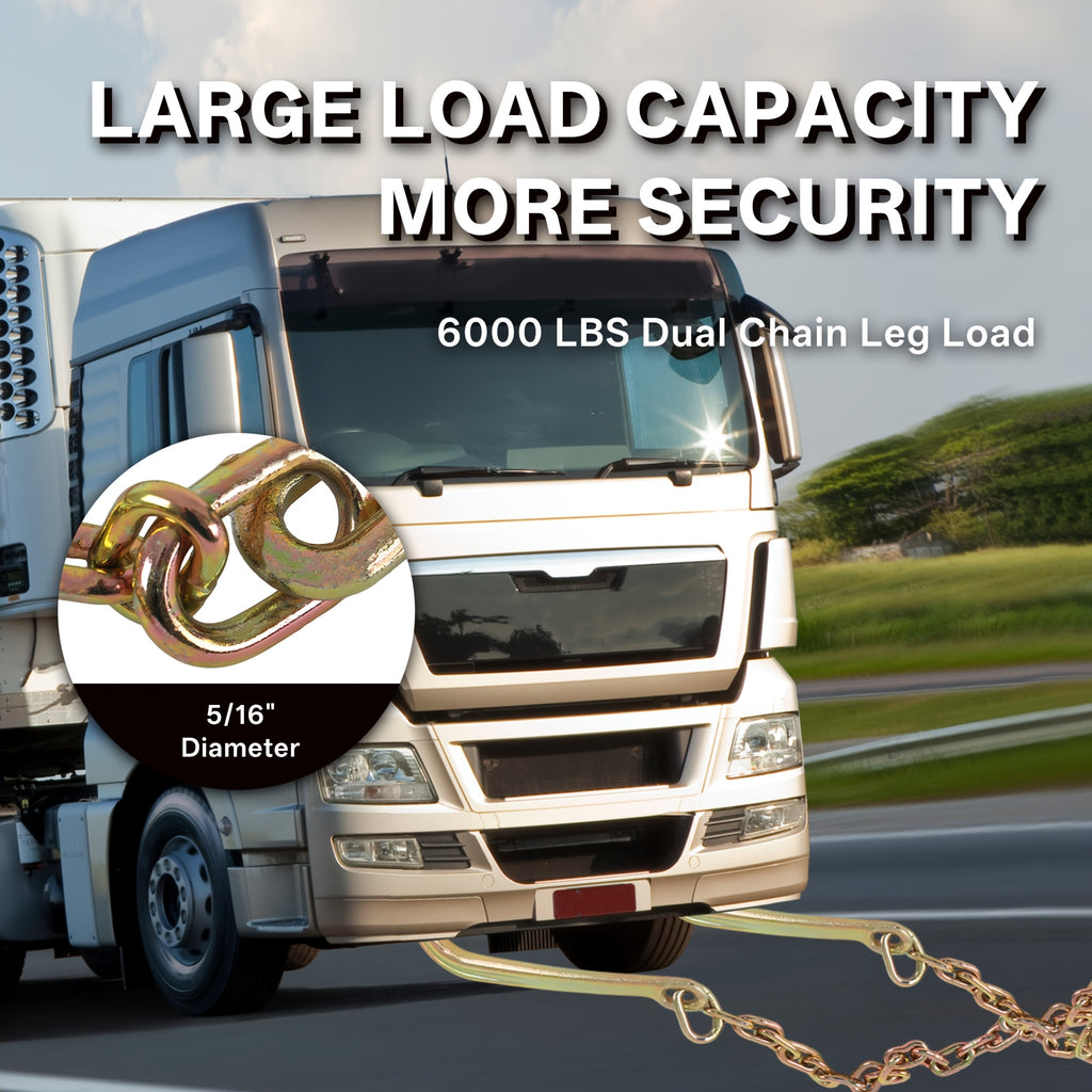 G70 V-Chain Tow Chain Set for Compatible Flatbed Vehicle Loading, Listed 5/16-Inch Chain and 2-Foot Length with J-Hooks and Grab-Hook Connections