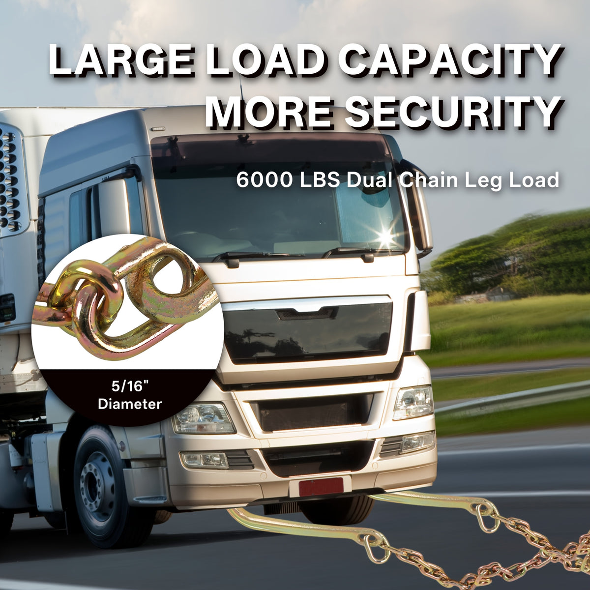 G70 V-Chain Tow Chain Set for Compatible Flatbed Vehicle Loading, Listed 5/16-Inch Chain and 2-Foot Length with J-Hooks and Grab-Hook Connections