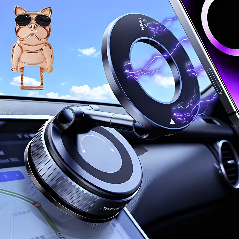Magnetic Phone Mount with Adjustable Height, Foldable Design and 360-Degree Rotation References, Bulldog Stand, Alloy, Grey and Two-Piece Selection Options