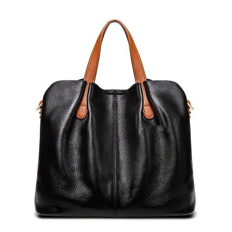 Wrist Strap Tote Handbag for Women with Listed Cowhide Leather and Crossbody Carry Styling, Five Color Options for Daily Outings and Travel Wardrobes
