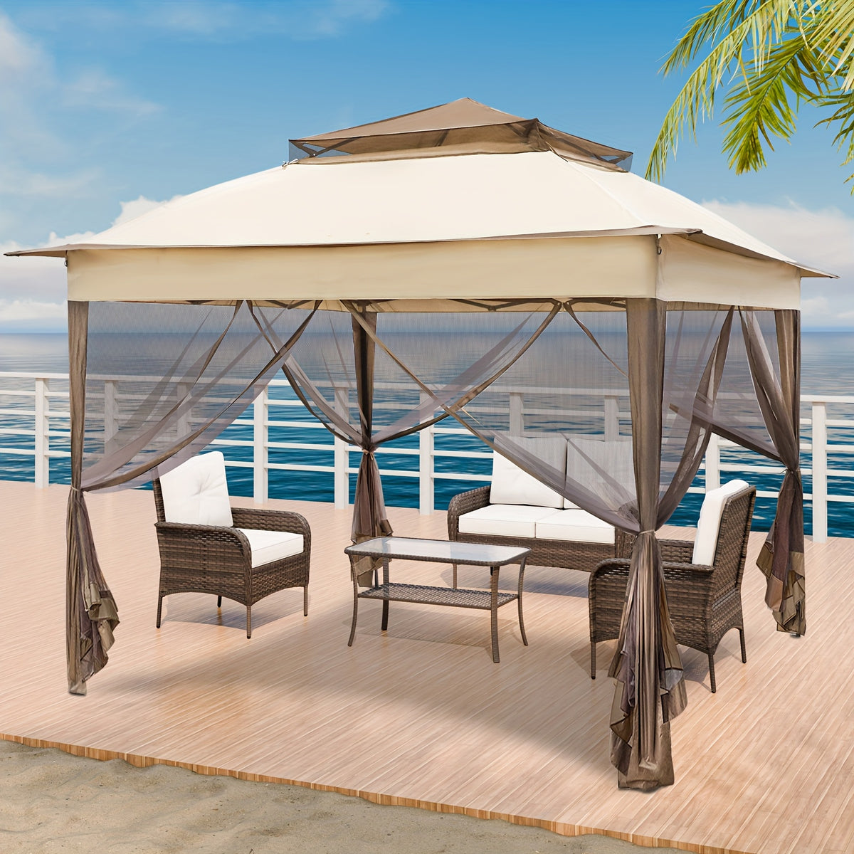 Pop Up Gazebo Tent with Listed Mosquito Netting and Lightweight Frame, Portable Netted Outdoor Canopy for Camping, Backyard Picnics and Poolside Gatherings