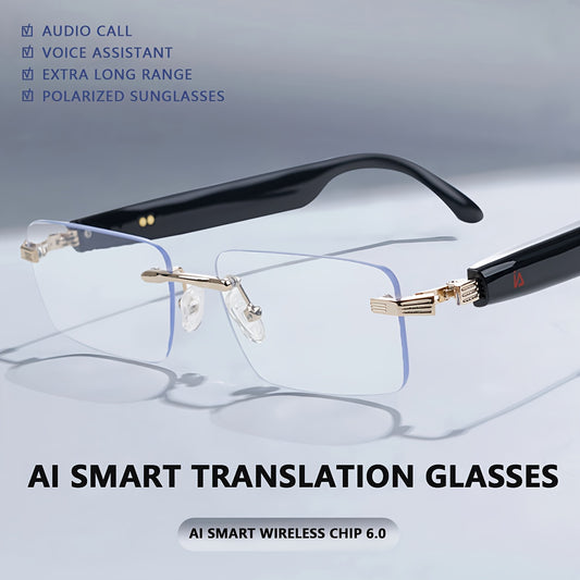 Metal Frame Translation Glasses with Listed 164-Language Real-Time Support, Photochromic Lenses, Touchpad Controls and Rechargeable Battery in Black or White