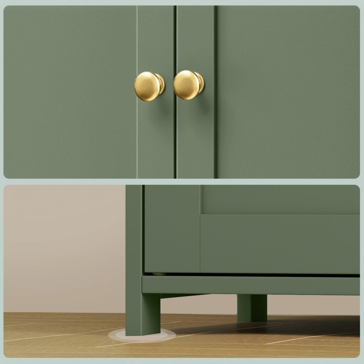 Shaker Style Floor Storage Cabinet with Four Doors, Two Cupboards and Two Adjustable Shelves, Green, White or Blue Freestanding Organizer for Home Essentials