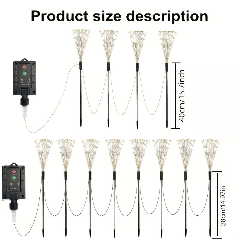 Solar Fireworks Garden Lights 8-Piece Set, Decorative Outdoor LED Lights with Listed Eight Modes in Multicolor, Warm or White Options for Lawn and Holiday Displays