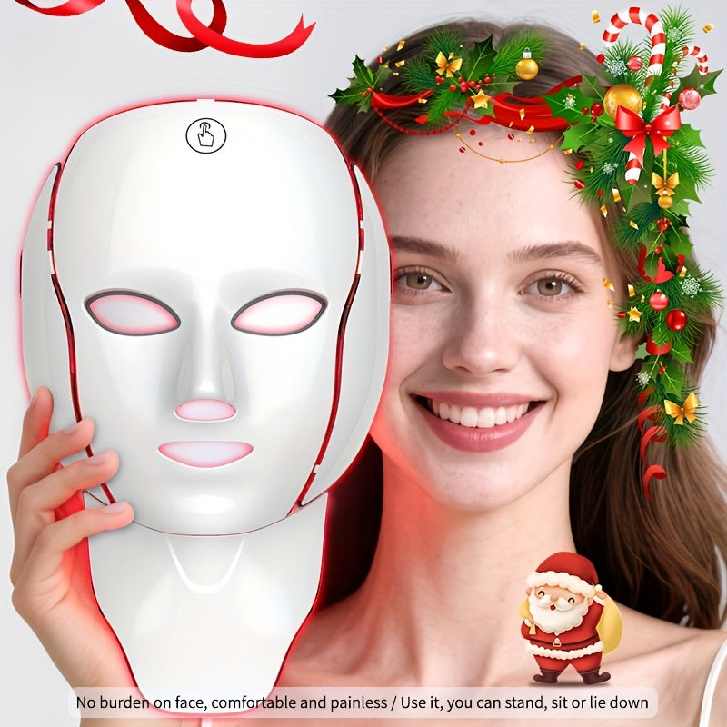 Seven-Color Facial Mask Device with USB Charging, White Face and Neck Beauty Care Instrument for At-Home Skincare Routines and Thoughtful Gifts