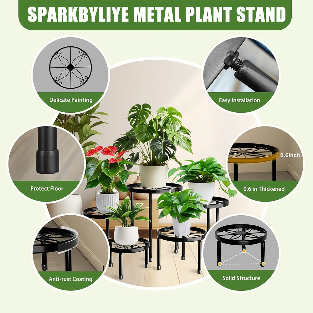 Metal Plant Stand Five-Piece Set with Listed Iron Construction, Separate Planter Holder Display Supply for Indoor Rooms, Garden Patios and Balcony Decor