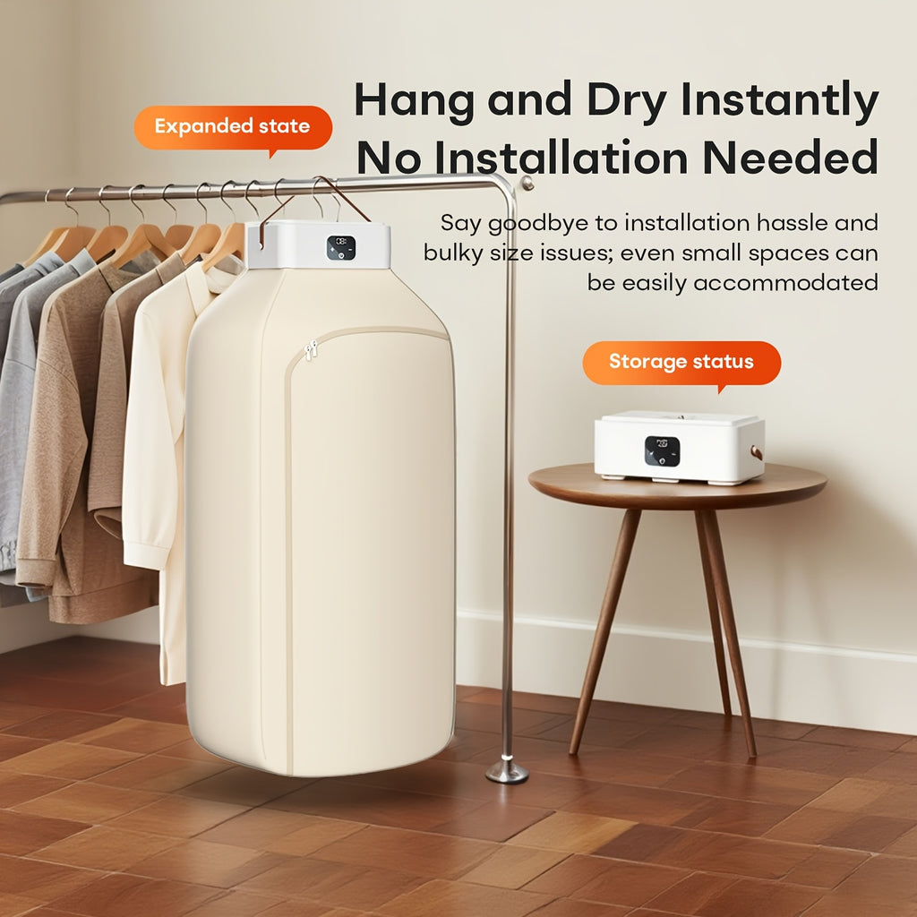 600W Portable Clothes Dryer with Two Warm-Air Modes and 1H, 2H or 8H Timer, Compact 110V Laundry Dryer with Beige1, Beige2 and UV Deluxe Model Options