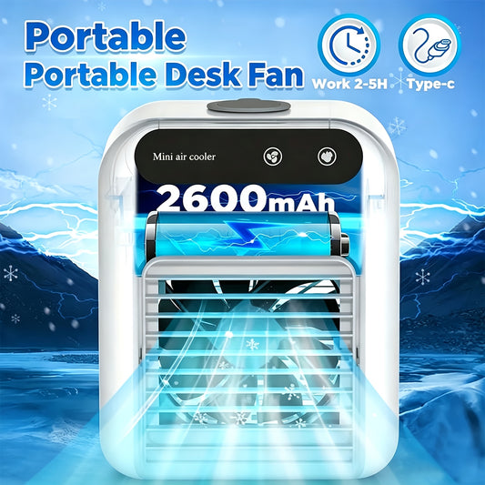 Battery-Powered Desk Fan and Humidifier L7 with Listed 2600mAh Battery and 16.91oz Tank, Portable Personal Airflow for Office, Bedroom and Camping Spaces