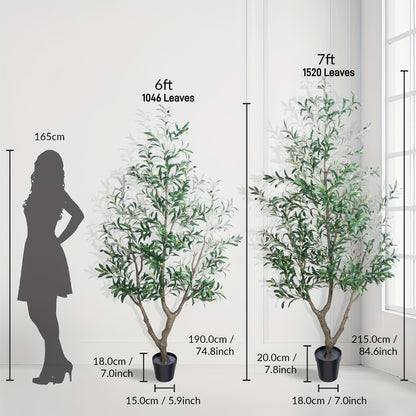 Artificial Olive Tree with Nursery Planter, 6ft 7ft 8ft Faux Tree Options with Shapeable Branches for Living Room, Porch & Home Decor