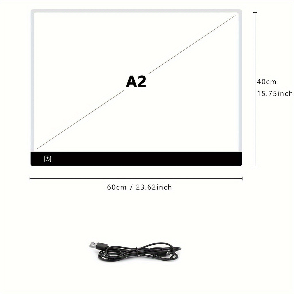 Diamond Painting LED Light Pad with Three Brightness Levels, A2-Labeled 5W Acrylic Tracing Board, Listed 40 x 60 x 0.42cm Size and USB Cable for Art Projects