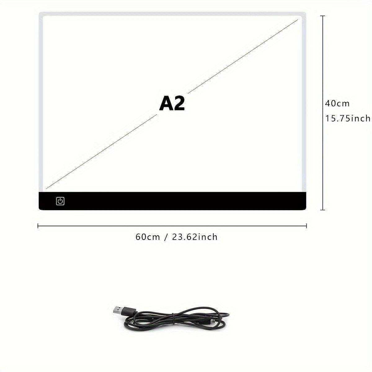 Diamond Painting LED Light Pad with Three Brightness Levels, A2-Labeled 5W Acrylic Tracing Board, Listed 40 x 60 x 0.42cm Size and USB Cable for Art Projects