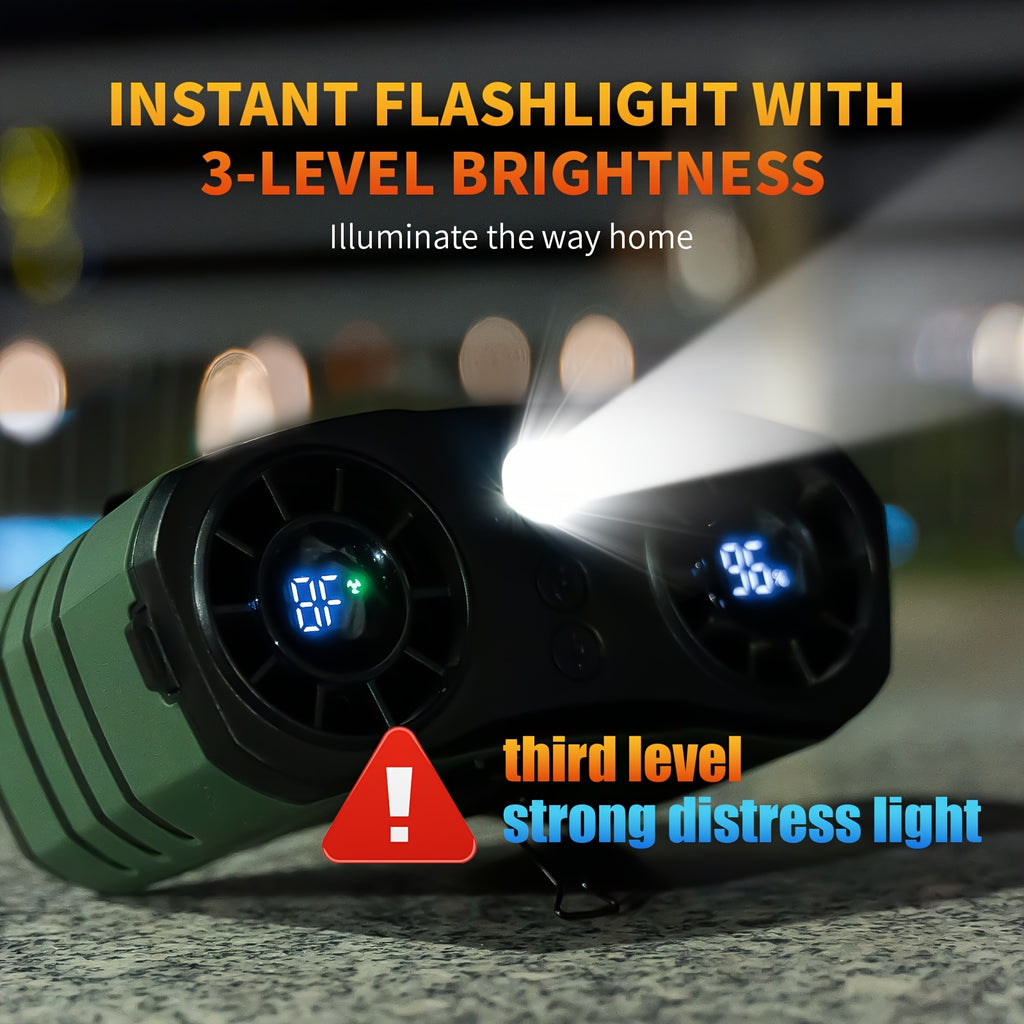 Wearable Waist Fan with Dual Air Ducts, 20000mAh Battery and 10 Speeds, USB-C Rechargeable HY-8022 with LED Light and Display for Camping, Fishing and Desk Use