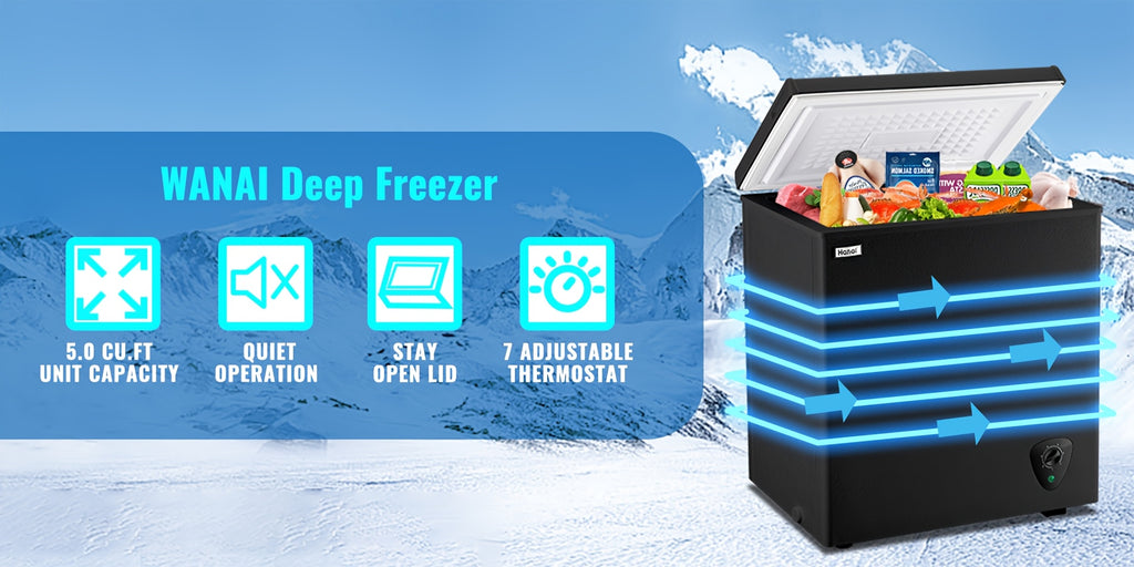 Small Chest Freezer 3.5 Cu. Ft., WANAI Black Deep Freezer with 7 Adjustable Settings and Removable Basket for Apartment Kitchens
