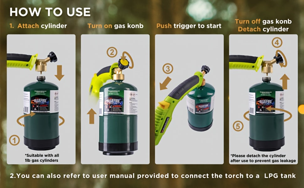 Propane Weed Torch Kit with Tank-Connected Outdoor Burner Model Options, BF-1711, Koman-Q0001 and HD Series for Experienced Adult Yard Maintenance
